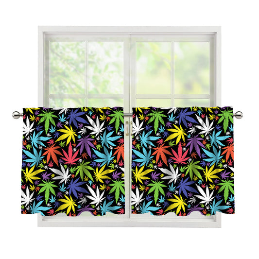 Colorful Weed Leaf Pattern Print Tier Curtains
