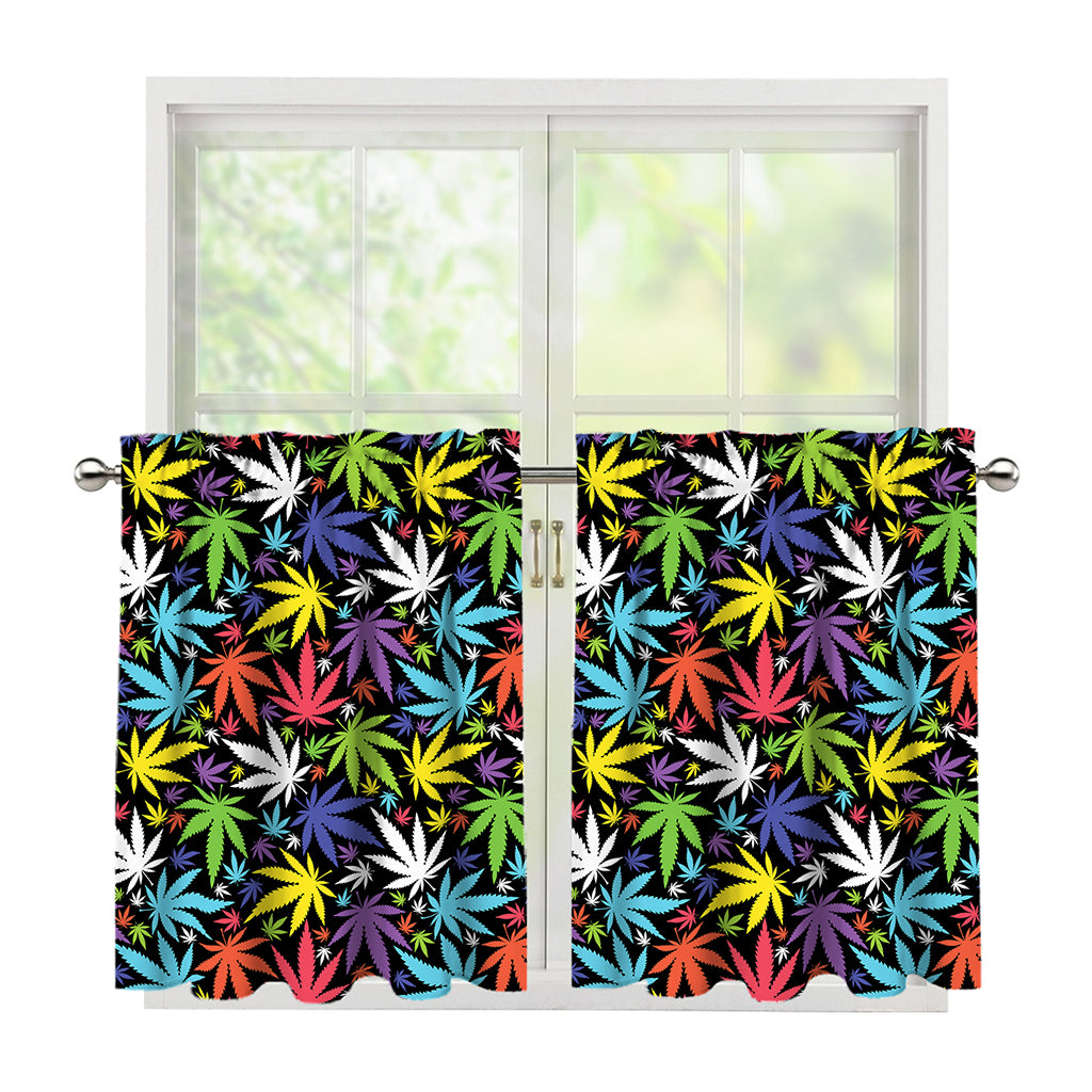 Colorful Weed Leaf Pattern Print Tier Curtains