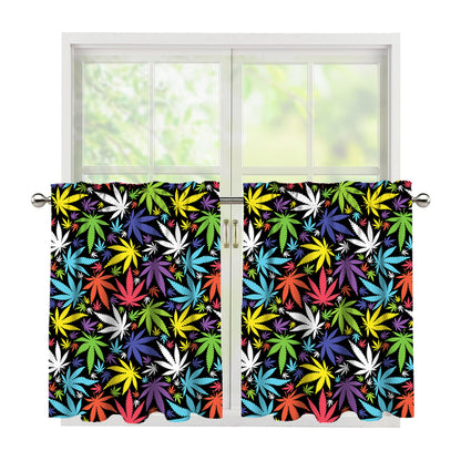 Colorful Weed Leaf Pattern Print Tier Curtains