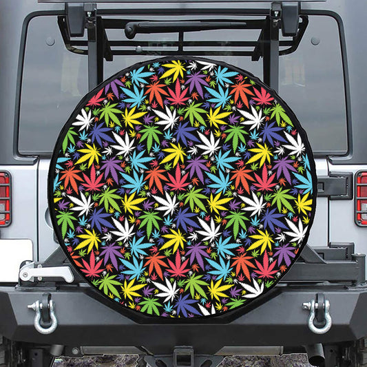 Colorful Weed Leaf Pattern Print Tire Cover