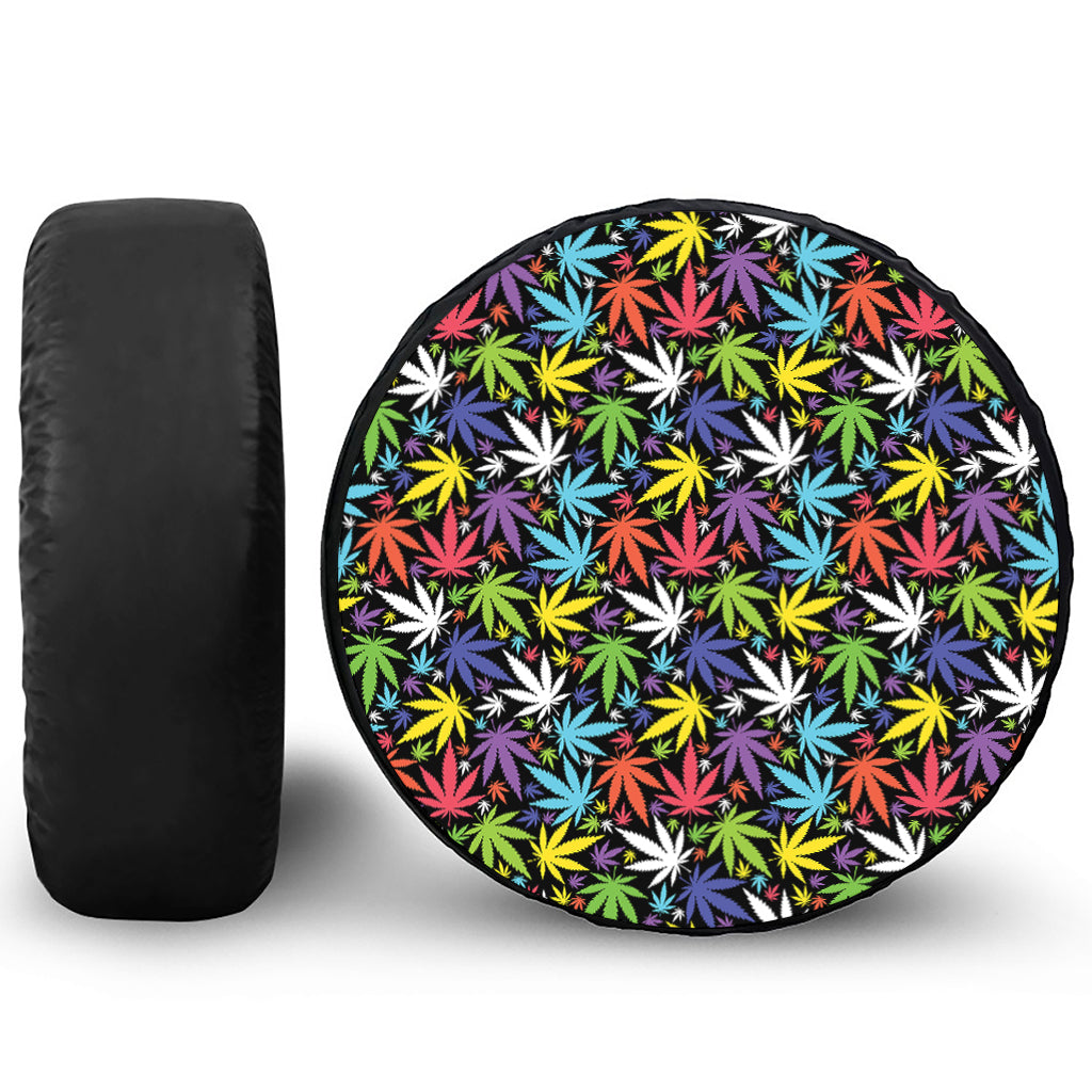 Colorful Weed Leaf Pattern Print Tire Cover