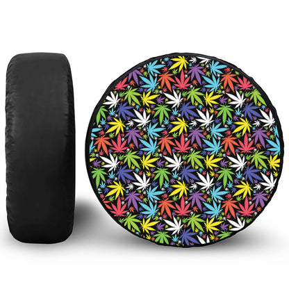 Colorful Weed Leaf Pattern Print Tire Cover