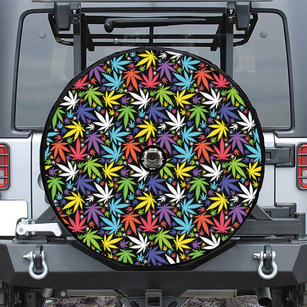 Colorful Weed Leaf Pattern Print Tire Cover With Camera Hole