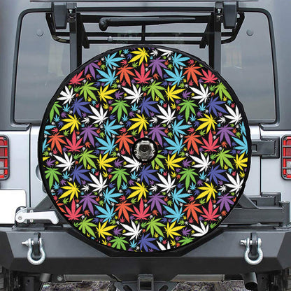 Colorful Weed Leaf Pattern Print Tire Cover With Camera Hole
