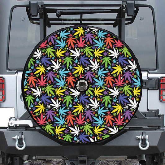 Colorful Weed Leaf Pattern Print Tire Cover With Camera Hole