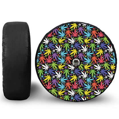 Colorful Weed Leaf Pattern Print Tire Cover With Camera Hole