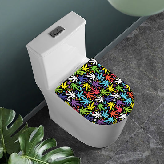 Colorful Weed Leaf Pattern Print Toilet Lid Cover