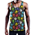 Colorful Weed Leaf Pattern Print Men's Workout Tank Top