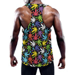 Colorful Weed Leaf Pattern Print Training Tank Top