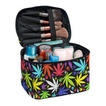 Colorful Weed Leaf Pattern Print Travel Makeup Bag