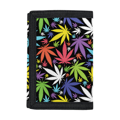 Colorful Weed Leaf Pattern Print Trifold Wallet