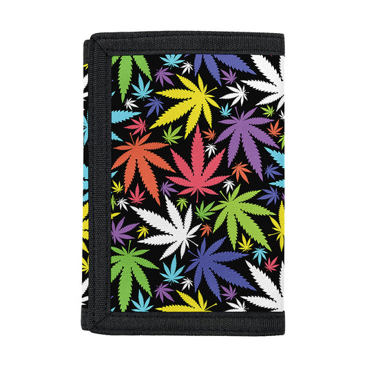 Colorful Weed Leaf Pattern Print Trifold Wallet