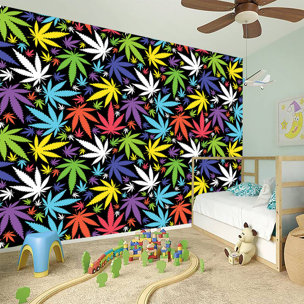 Colorful Weed Leaf Pattern Print Wall Sticker