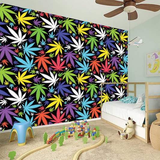 Colorful Weed Leaf Pattern Print Wall Sticker