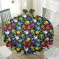 Colorful Weed Leaf Pattern Print Waterproof Round Tablecloth