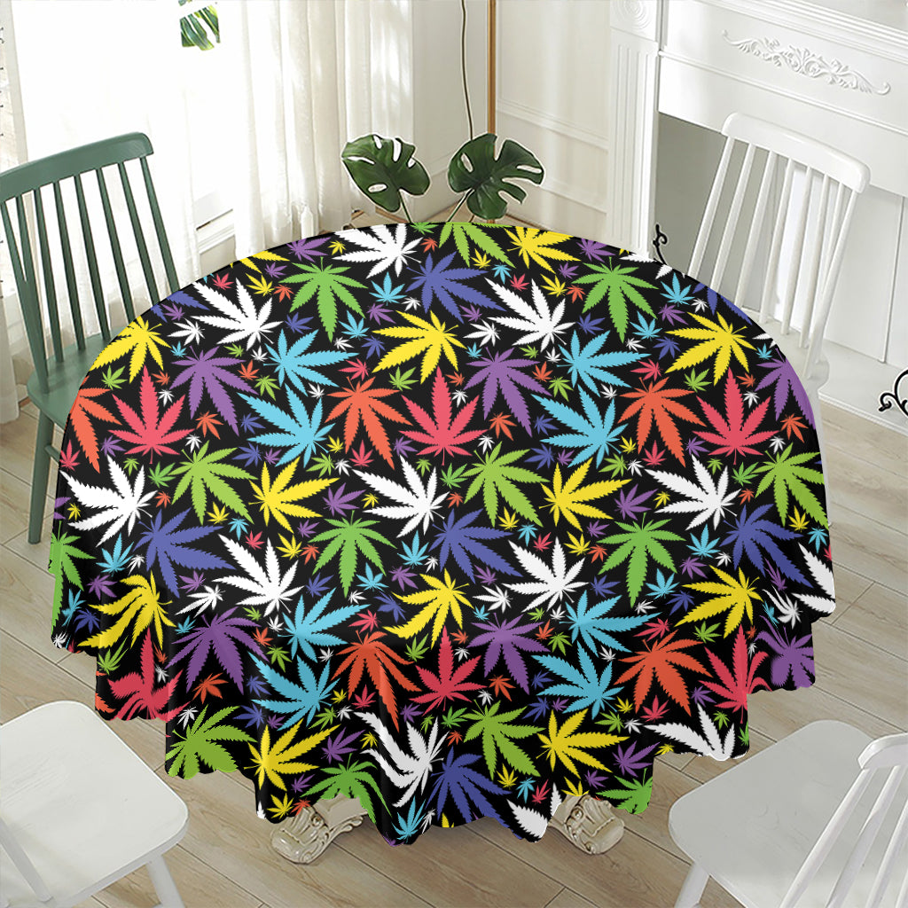 Colorful Weed Leaf Pattern Print Waterproof Round Tablecloth