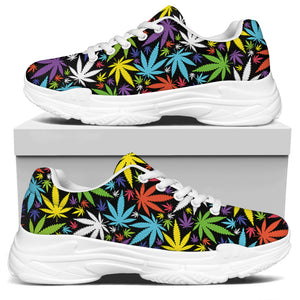 Colorful Weed Leaf Pattern Print White Chunky Shoes