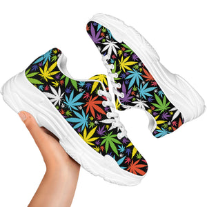 Colorful Weed Leaf Pattern Print White Chunky Shoes