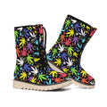 Colorful Weed Leaf Pattern Print Winter Boots