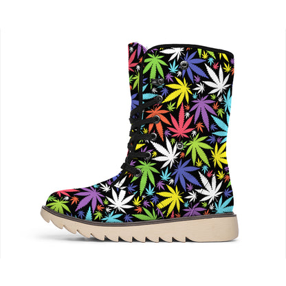 Colorful Weed Leaf Pattern Print Winter Boots
