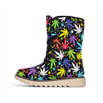 Colorful Weed Leaf Pattern Print Winter Boots
