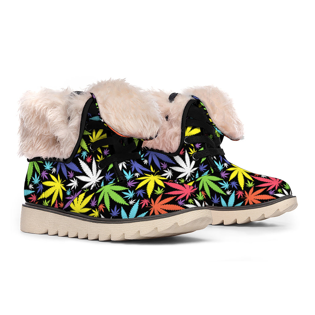 Colorful Weed Leaf Pattern Print Winter Boots