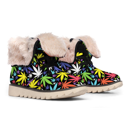 Colorful Weed Leaf Pattern Print Winter Boots