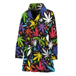 Colorful Weed Leaf Pattern Print Women's Bathrobe