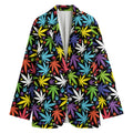 Colorful Weed Leaf Pattern Print Women's Blazer