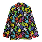 Colorful Weed Leaf Pattern Print Women's Blazer