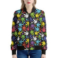 Colorful Weed Leaf Pattern Print Women's Bomber Jacket