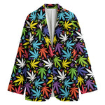 Colorful Weed Leaf Pattern Print Women's Cotton Blazer