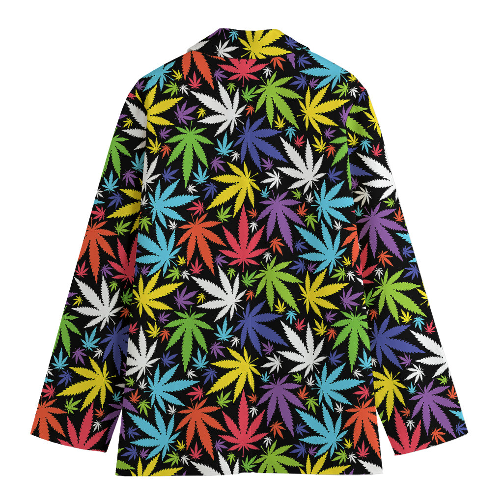 Colorful Weed Leaf Pattern Print Women's Cotton Blazer