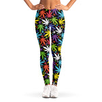 Colorful Weed Leaf Pattern Print Women's Leggings