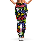 Colorful Weed Leaf Pattern Print Women's Leggings