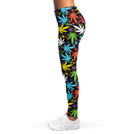 Colorful Weed Leaf Pattern Print Women's Leggings