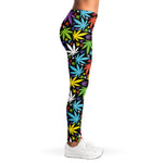 Colorful Weed Leaf Pattern Print Women's Leggings