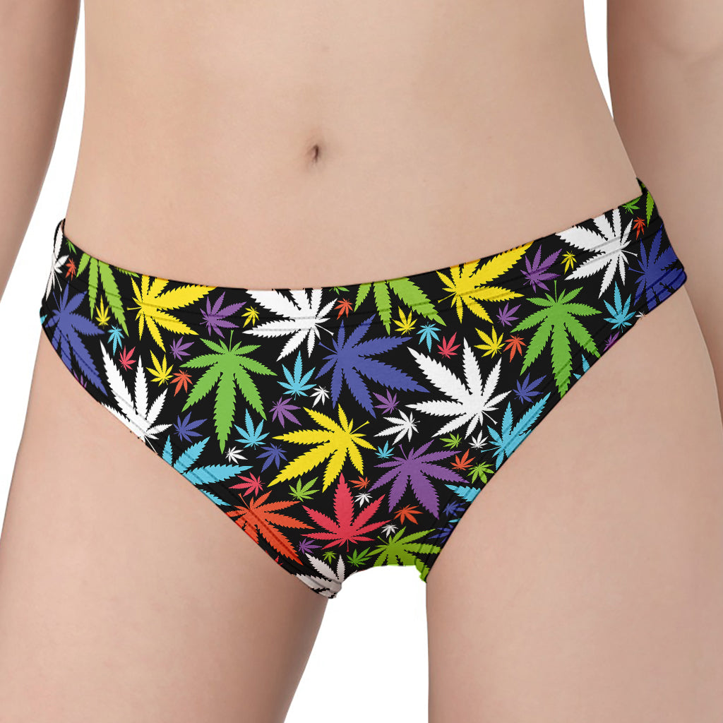 Colorful Weed Leaf Pattern Print Women's Panties