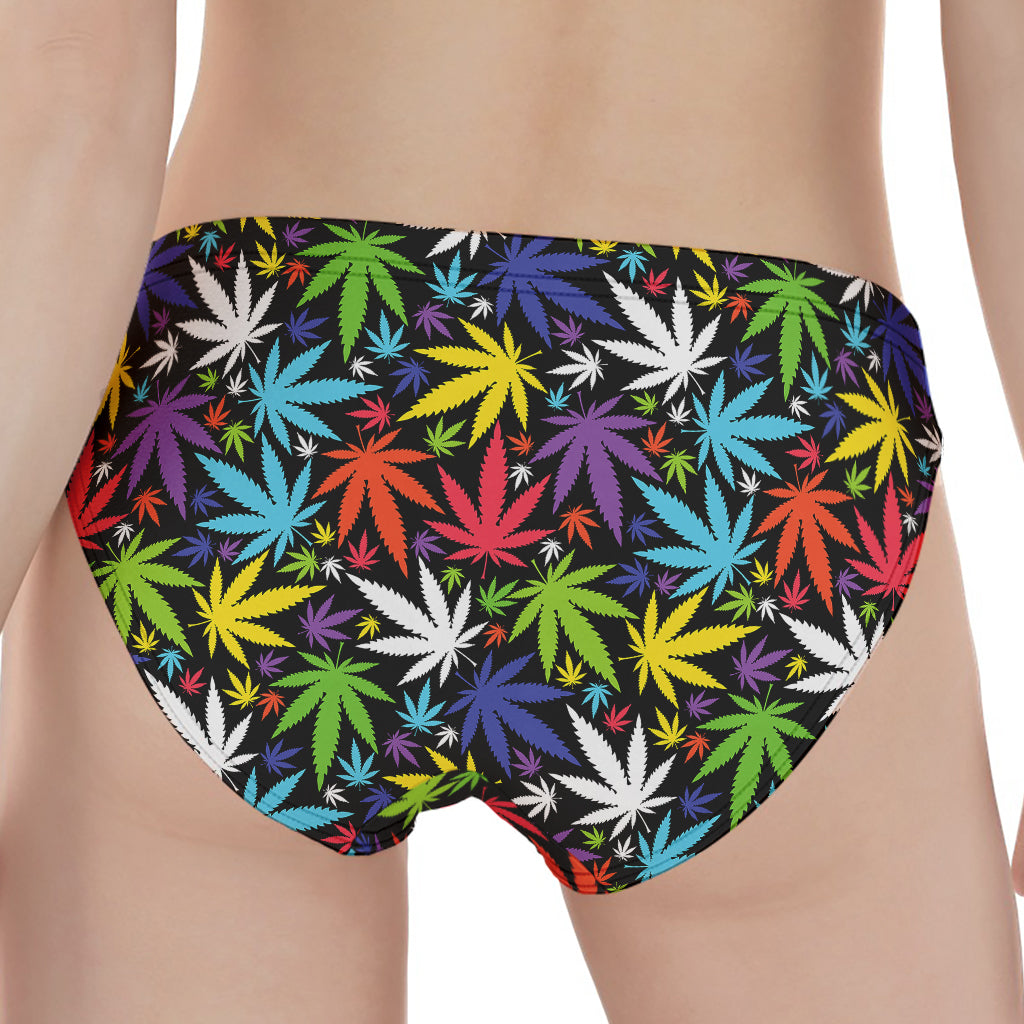 Colorful Weed Leaf Pattern Print Women's Panties