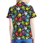 Colorful Weed Leaf Pattern Print Women's Polo Shirt