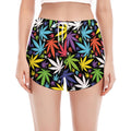 Colorful Weed Leaf Pattern Print Women's Split Running Shorts