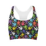Colorful Weed Leaf Pattern Print Women's Sports Bra