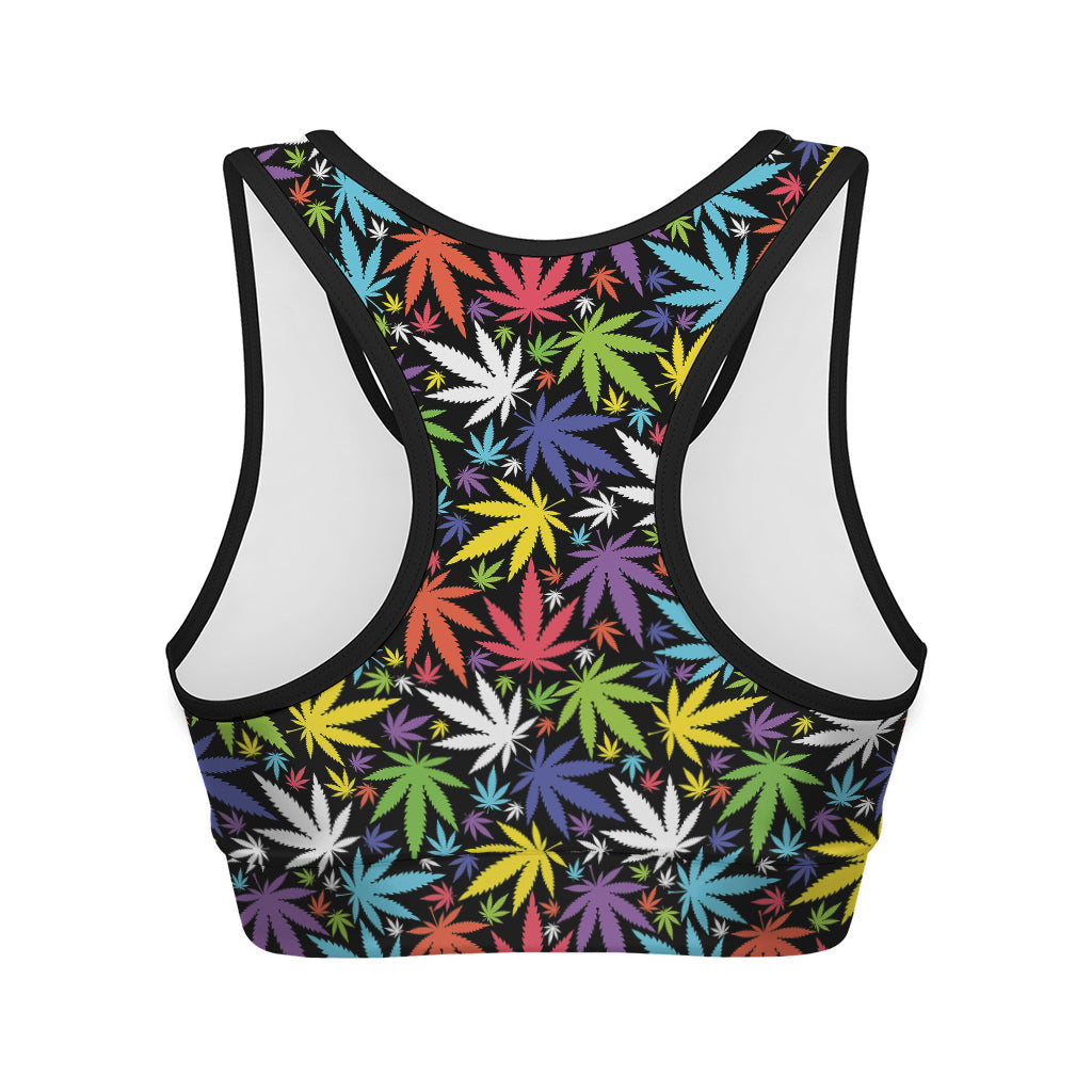Colorful Weed Leaf Pattern Print Women's Sports Bra