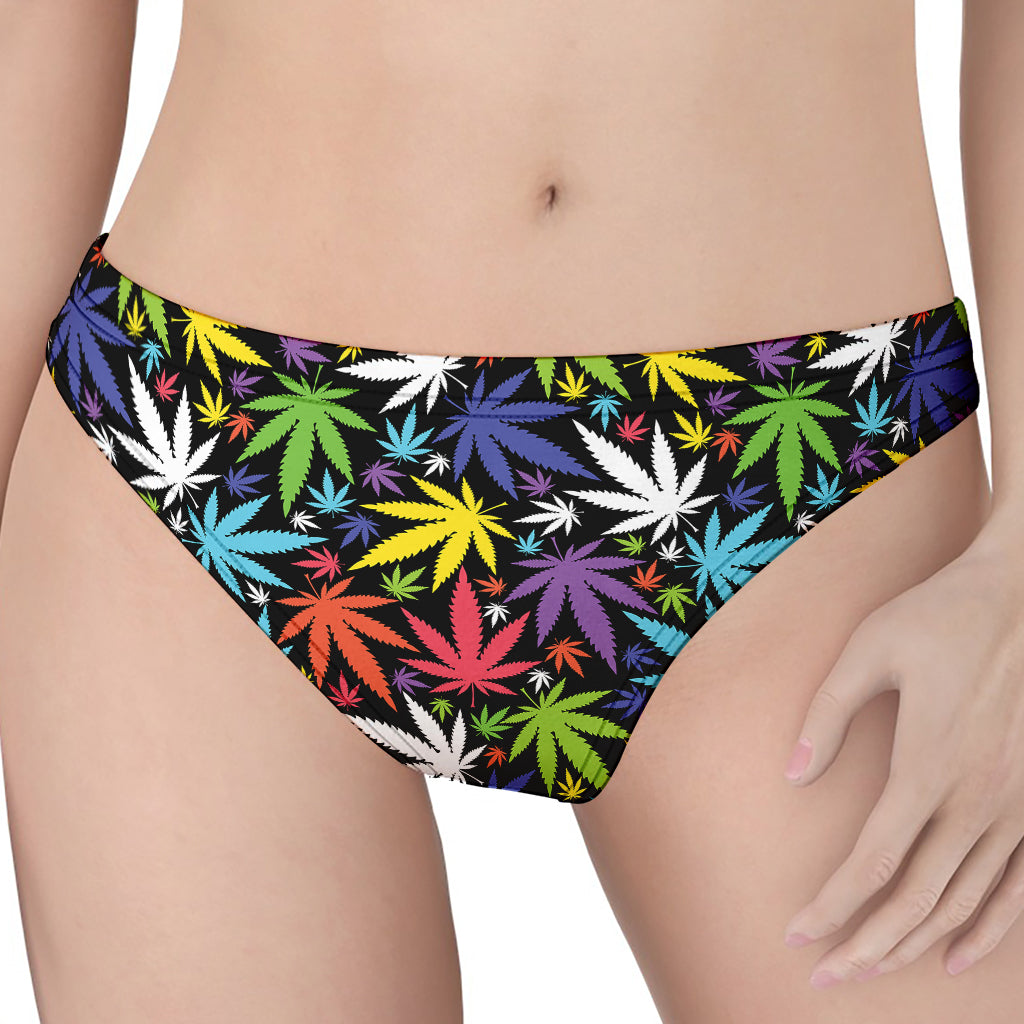 Colorful Weed Leaf Pattern Print Women's Thong