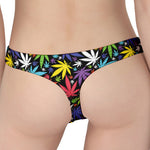 Colorful Weed Leaf Pattern Print Women's Thong