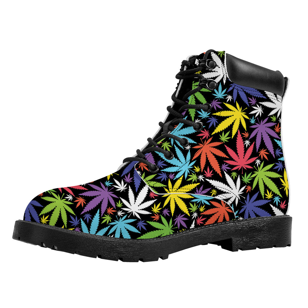Colorful Weed Leaf Pattern Print Work Boots