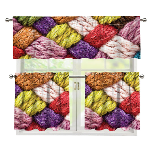 Colorful Wool Yarns Print 3 Piece Kitchen Curtains