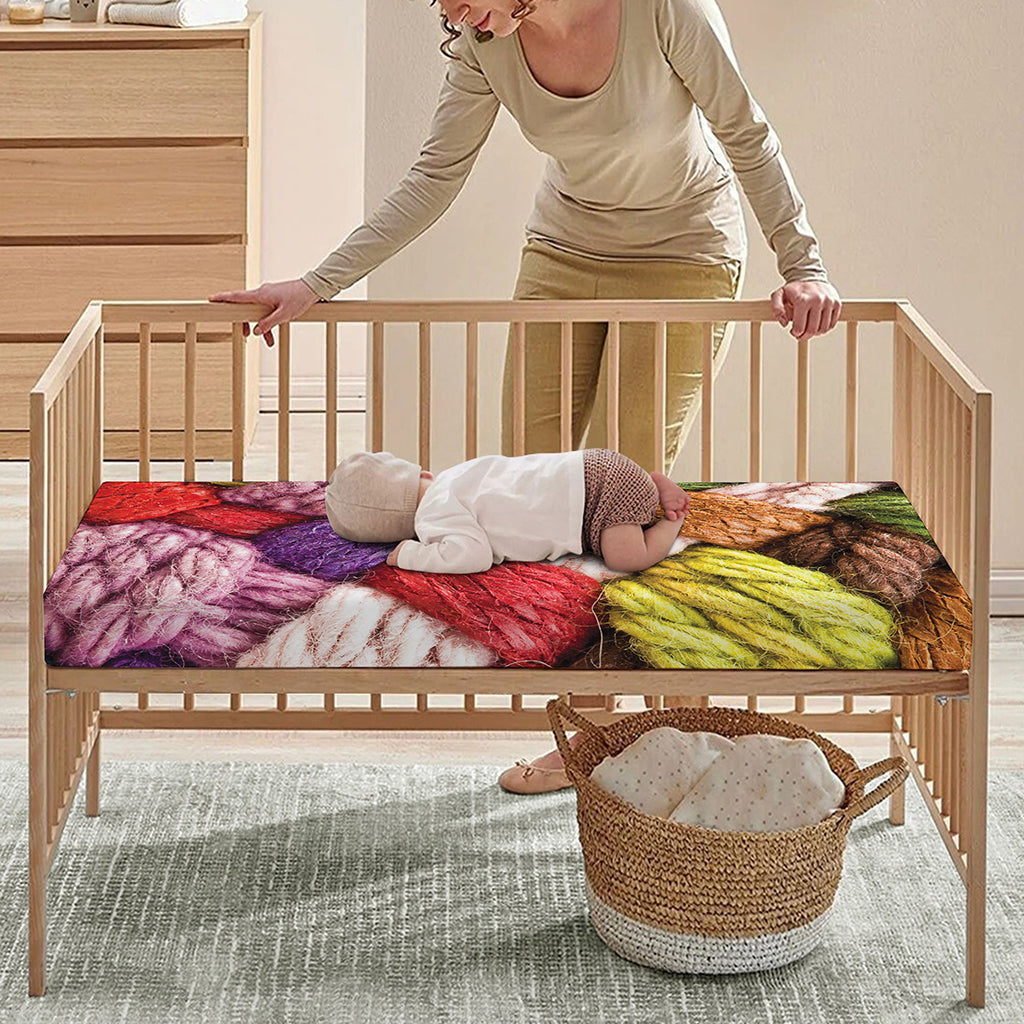 Colorful Wool Yarns Print Baby Crib Sheet