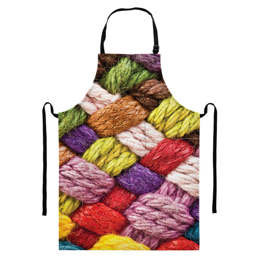 Colorful Wool Yarns Print Bib Apron With Pocket