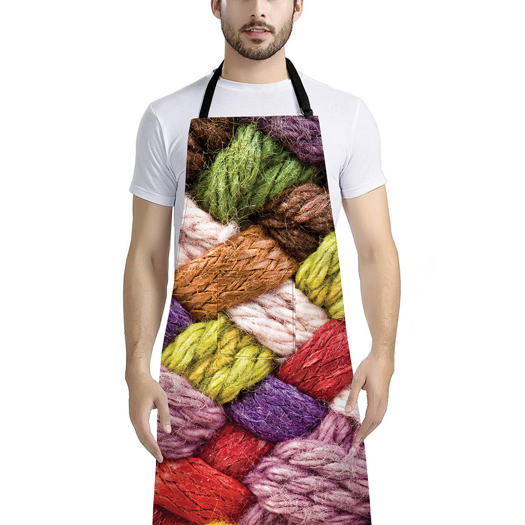 Colorful Wool Yarns Print Bib Apron With Pocket